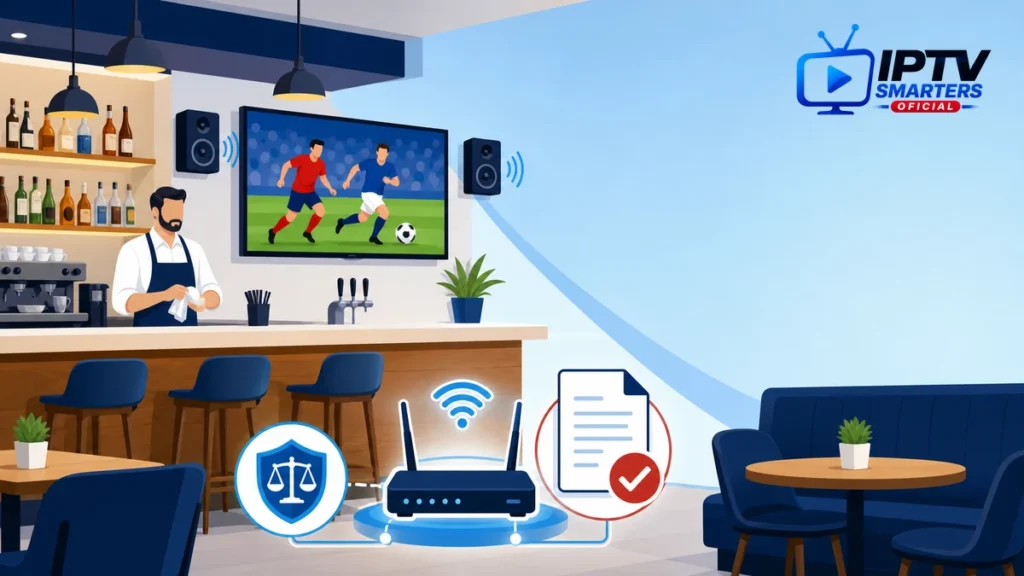 IPTV para bares con pantallas, red estable y verificación de licencia HORECA