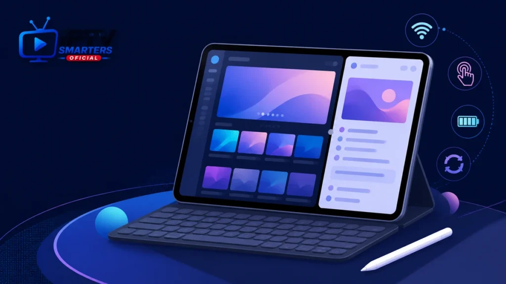 IPTV Smarters Pro iPad con pantalla grande y multitarea